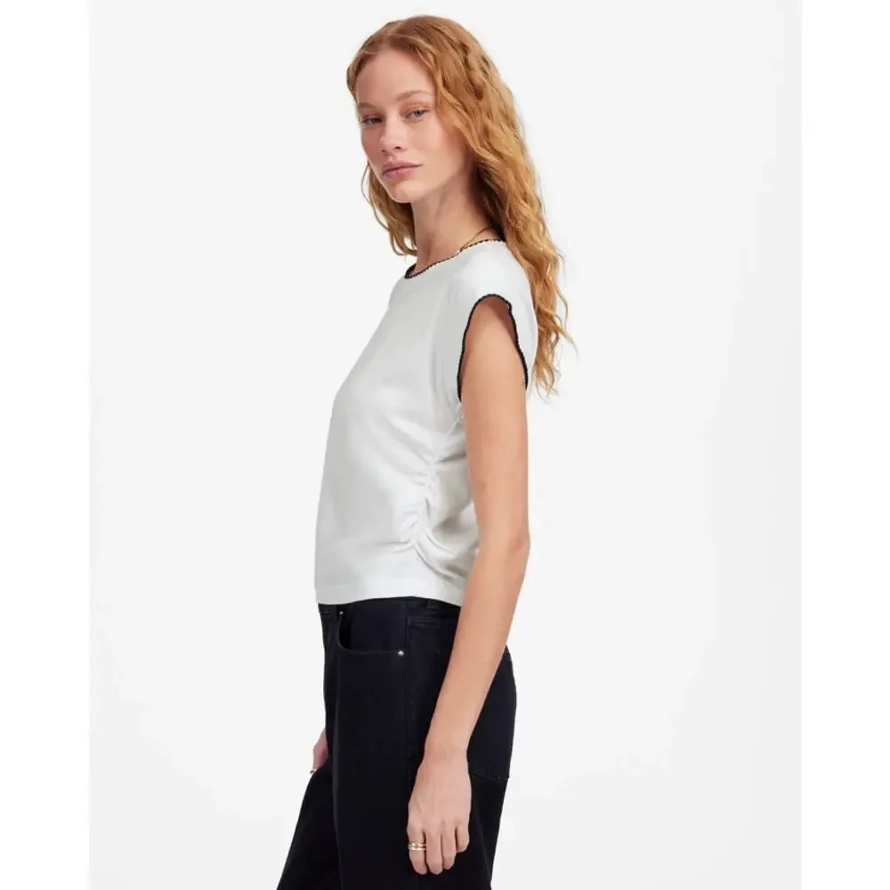 Madewell Side-Cinch Muscle Tee SZ 2XL White Crewneck Black Contrast Stitch Trim